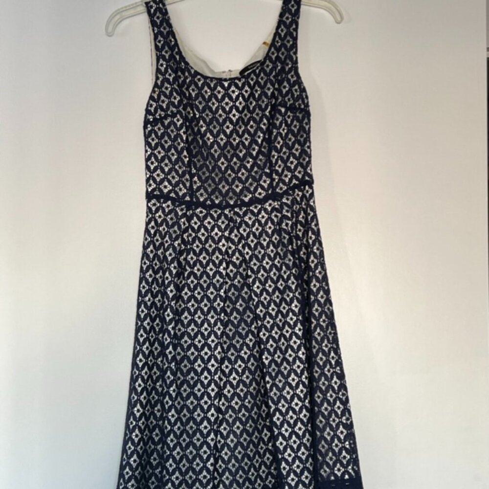 Sleeveless navy lace dress